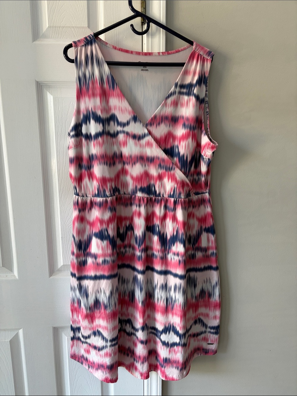 Eddie Bauer Pink & Navy Sleeveless V-Neck Mini Dress